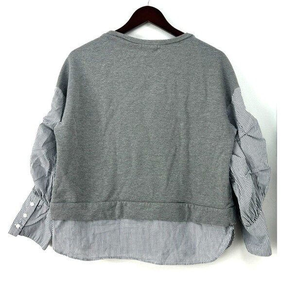 Mello Day Women Sweatshirt Heather Gray Striped Top Pleated Ruched Sz L 1167T1 - Picture 7 of 12